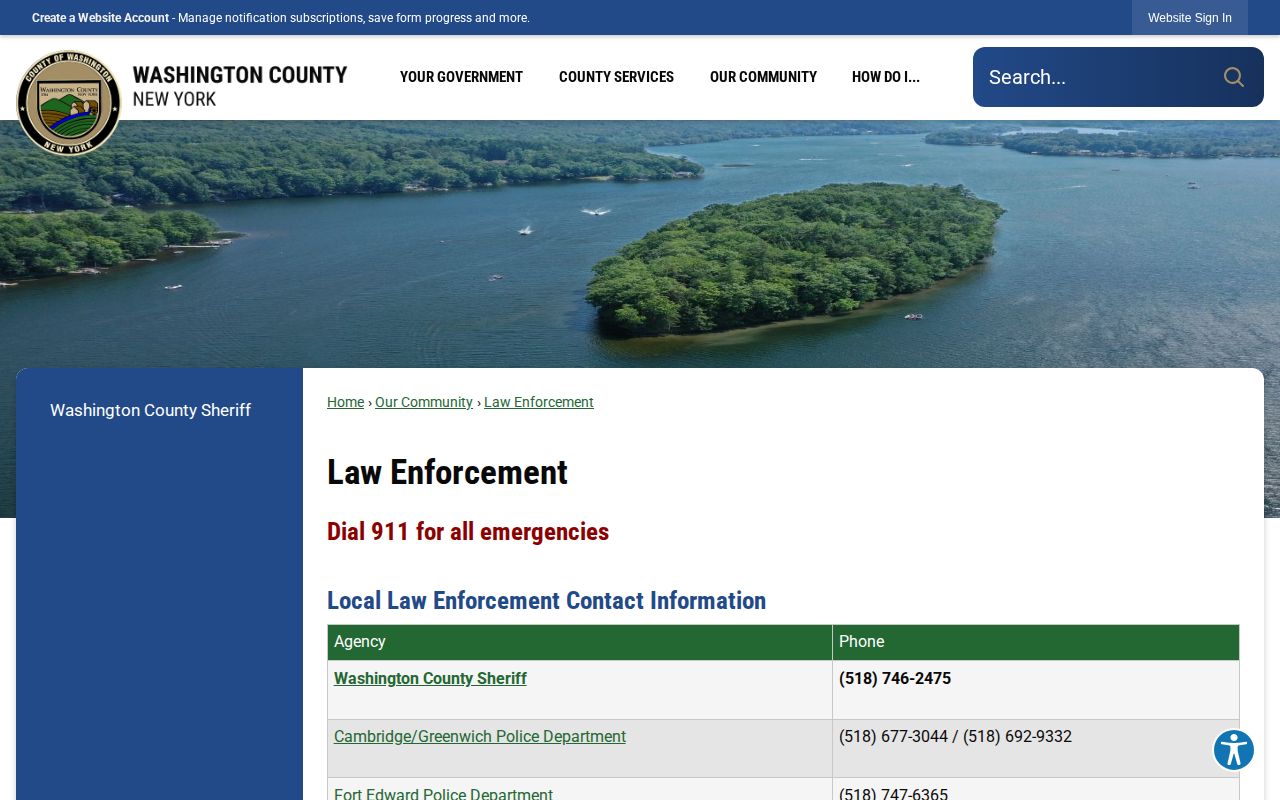 Washington County Granville arrest records law-enforcement contact page